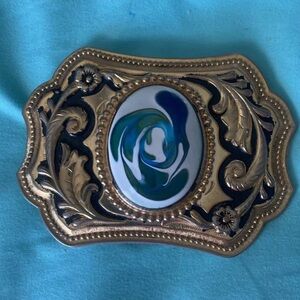 Western Belt Buckle with Melted Glass in Ceramic Inlay